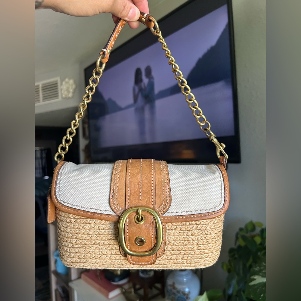Coach Woven Tan and Cream Mini Bag